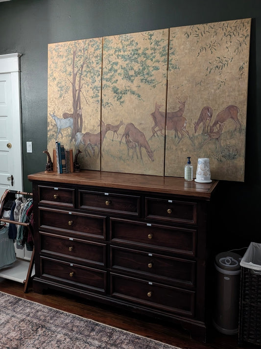 GB deer triptych painting