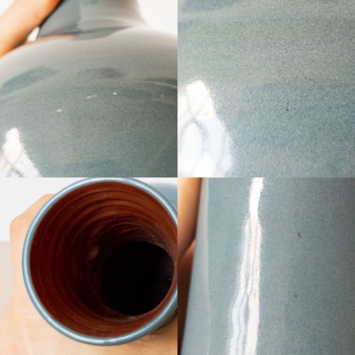 Vintage Muted Teal Glazed Terra-Cotta Long Neck Vase