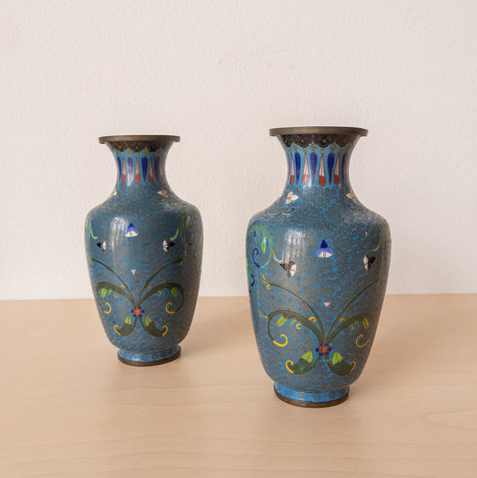 Pair of Early 19th Century Cloisonné Vases with Floral Motifs