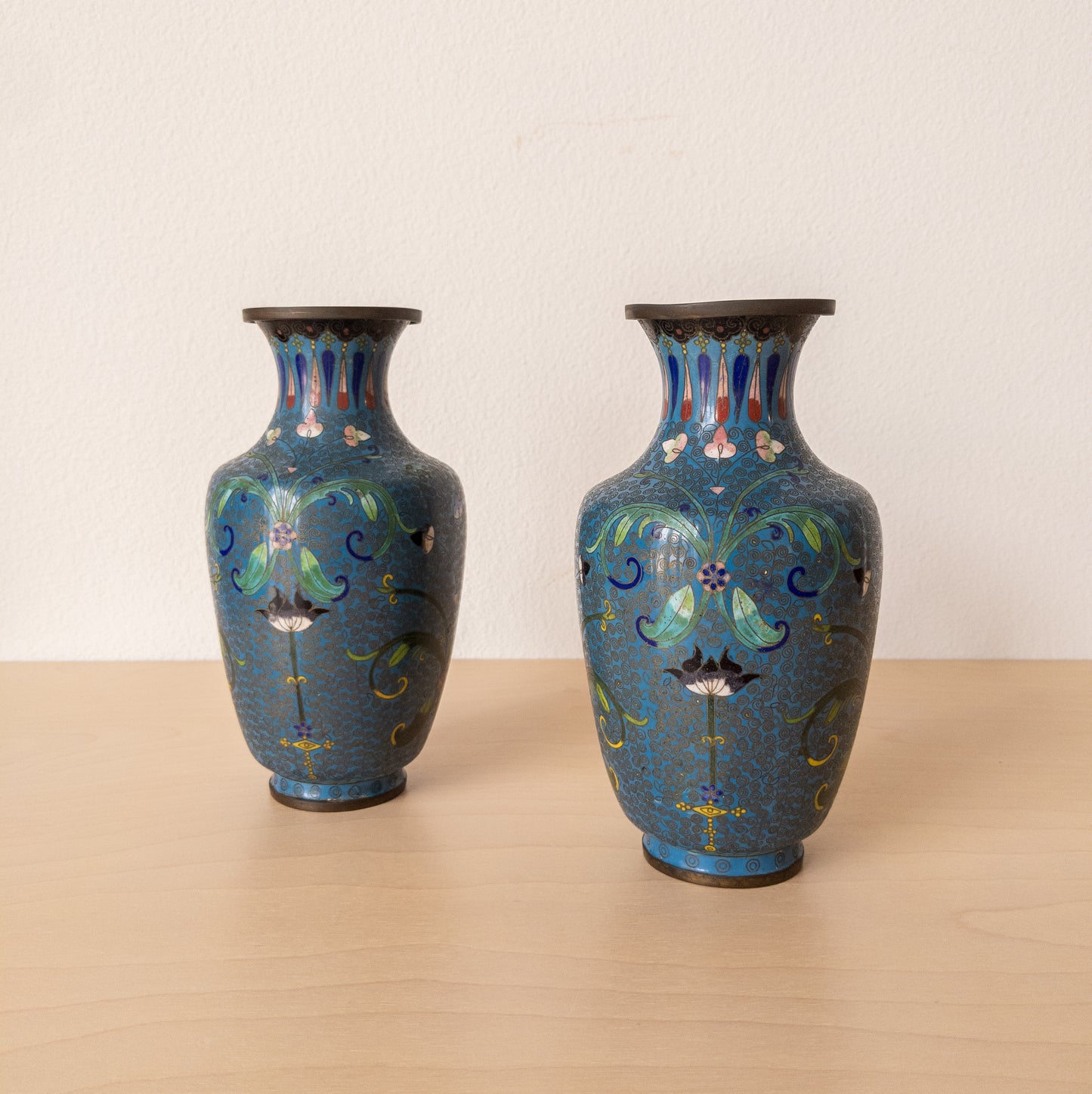 Pair of Early 19th Century Cloisonné Vases with Floral Motifs