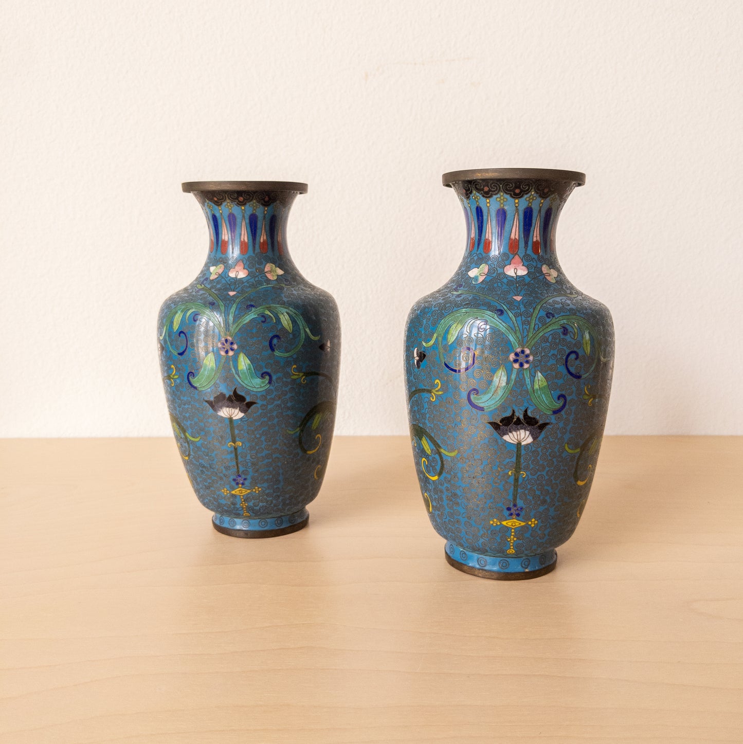 Pair of Early 19th Century Cloisonné Vases with Floral Motifs