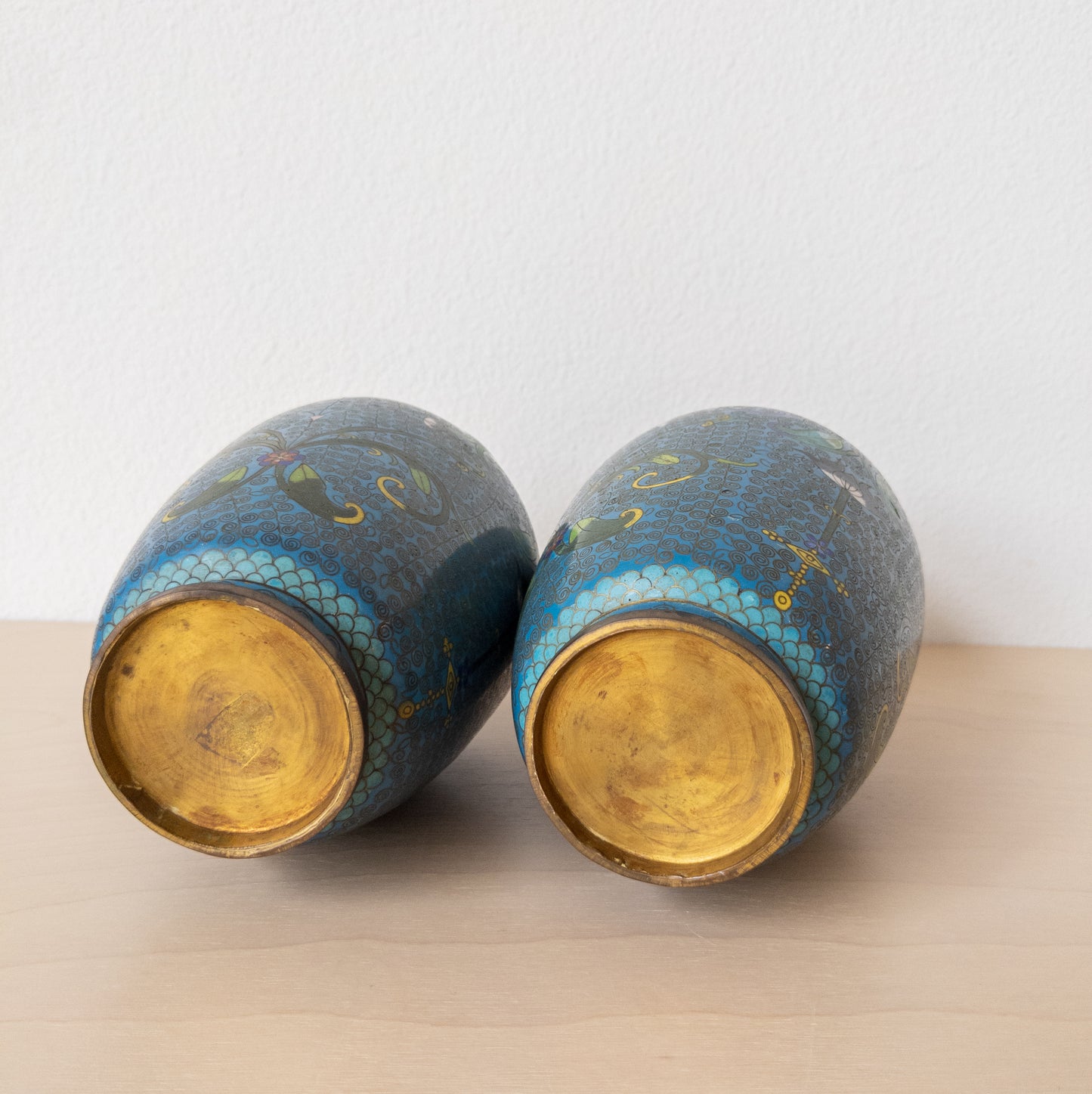 Pair of Early 19th Century Cloisonné Vases with Floral Motifs