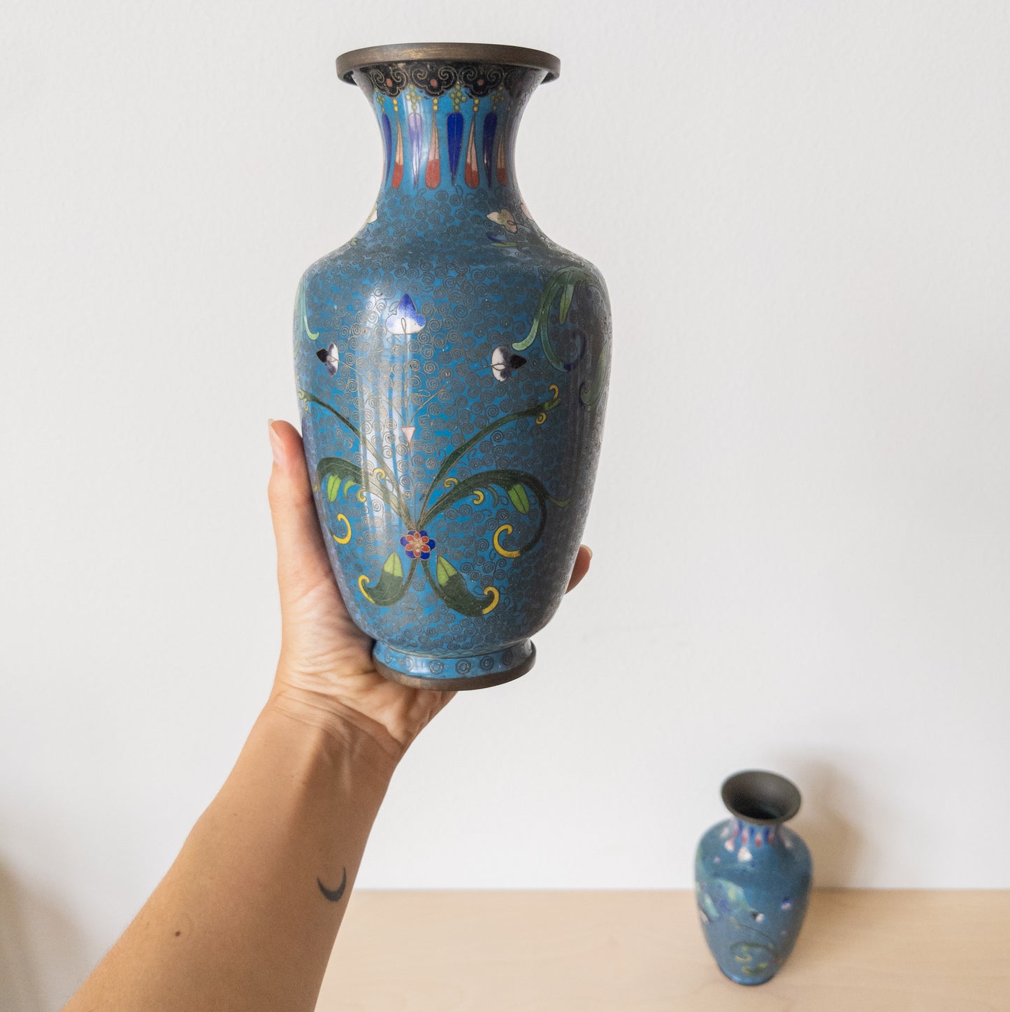 Pair of Early 19th Century Cloisonné Vases with Floral Motifs