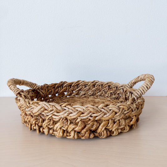 Vintage Chunky Twist Woven Basket with Two Handles