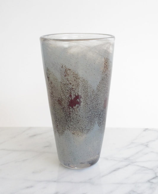Mid-Century Modernist Handmade Speckled Gray Art Glass Cup Vase
