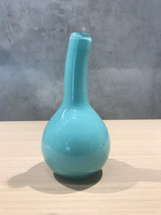 Vintage modernist cased glass long-neck vase, light turquoise