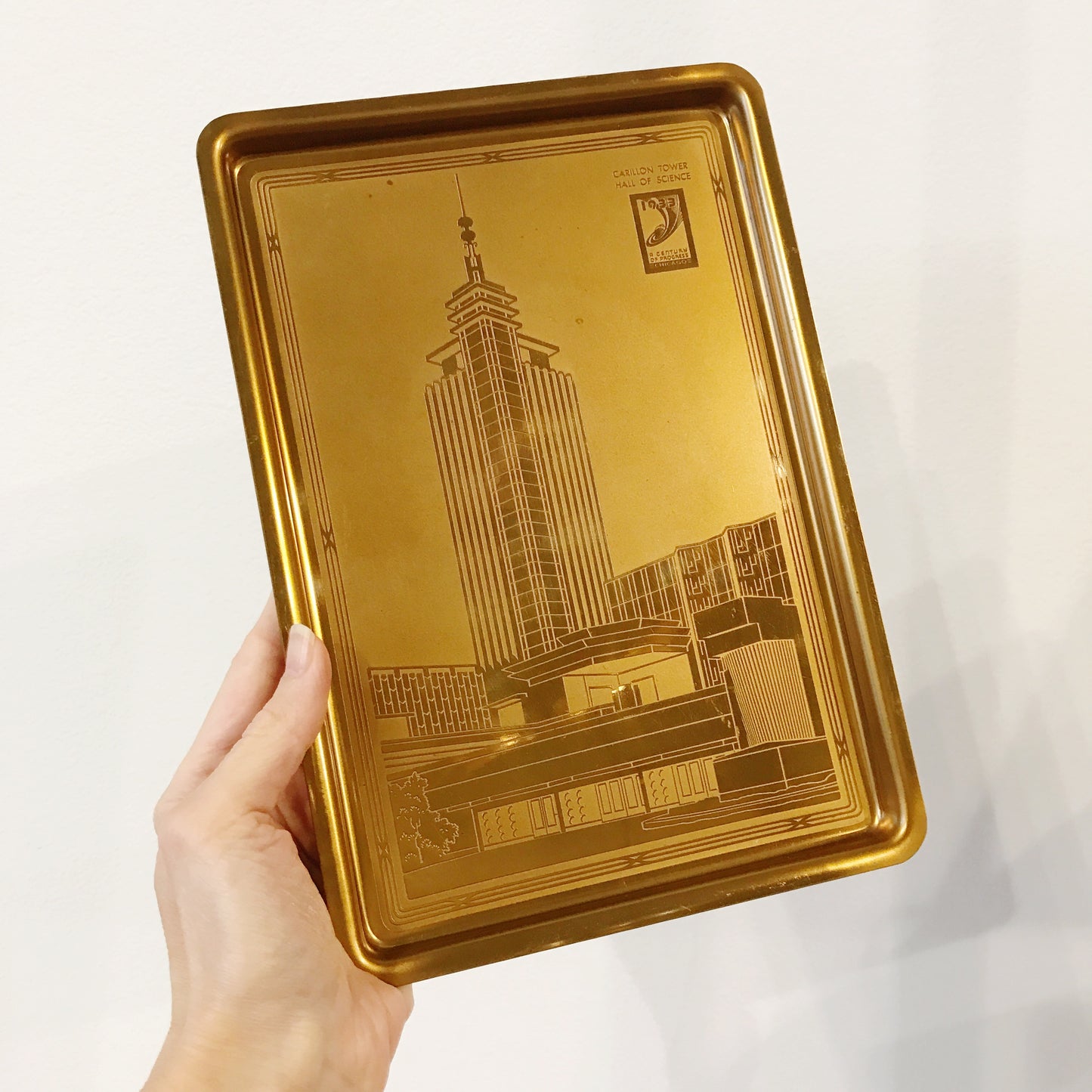 Vintage Etched Gold Architectural Tray