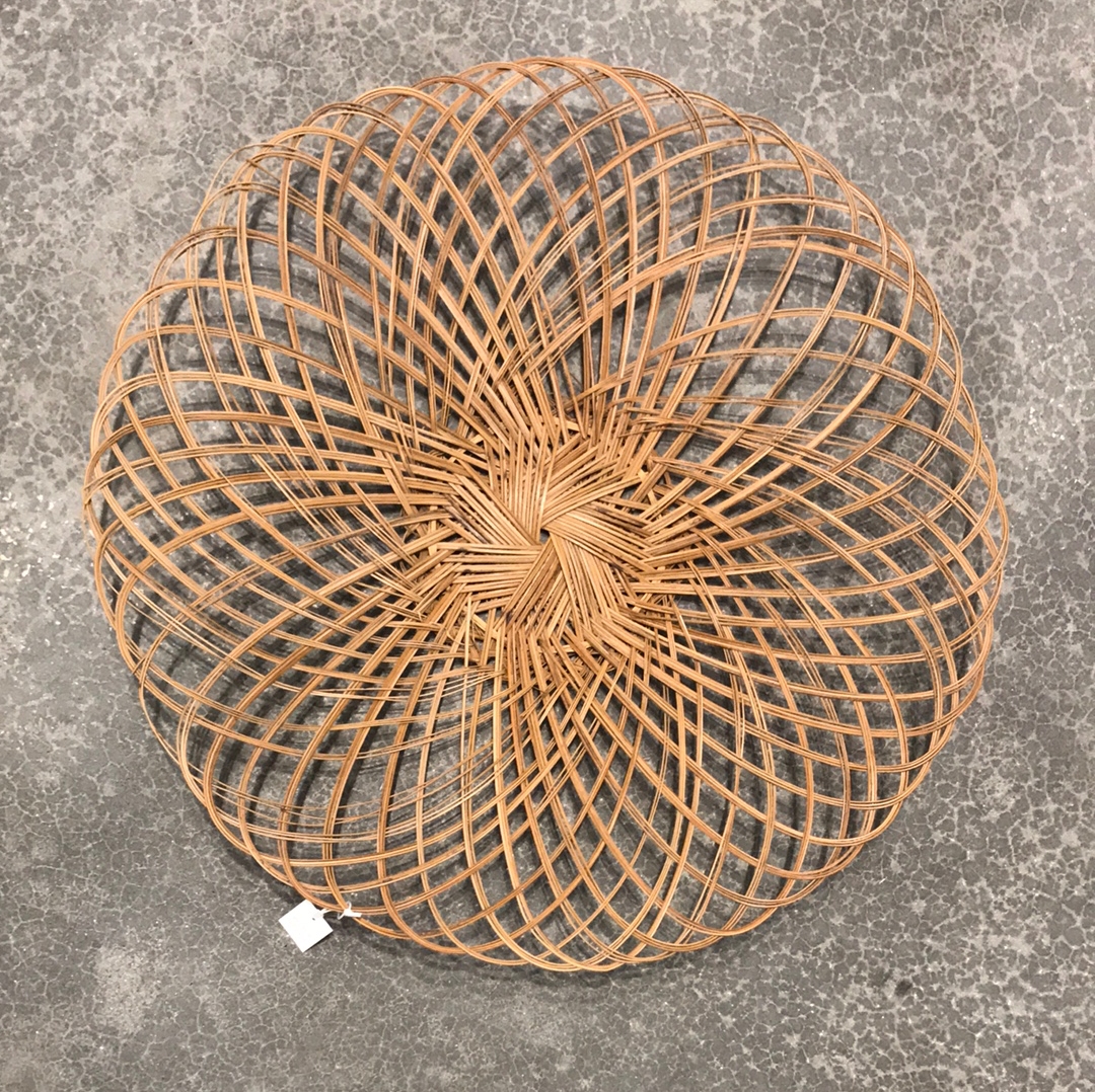 Vintage open weave large handmade shallow basket