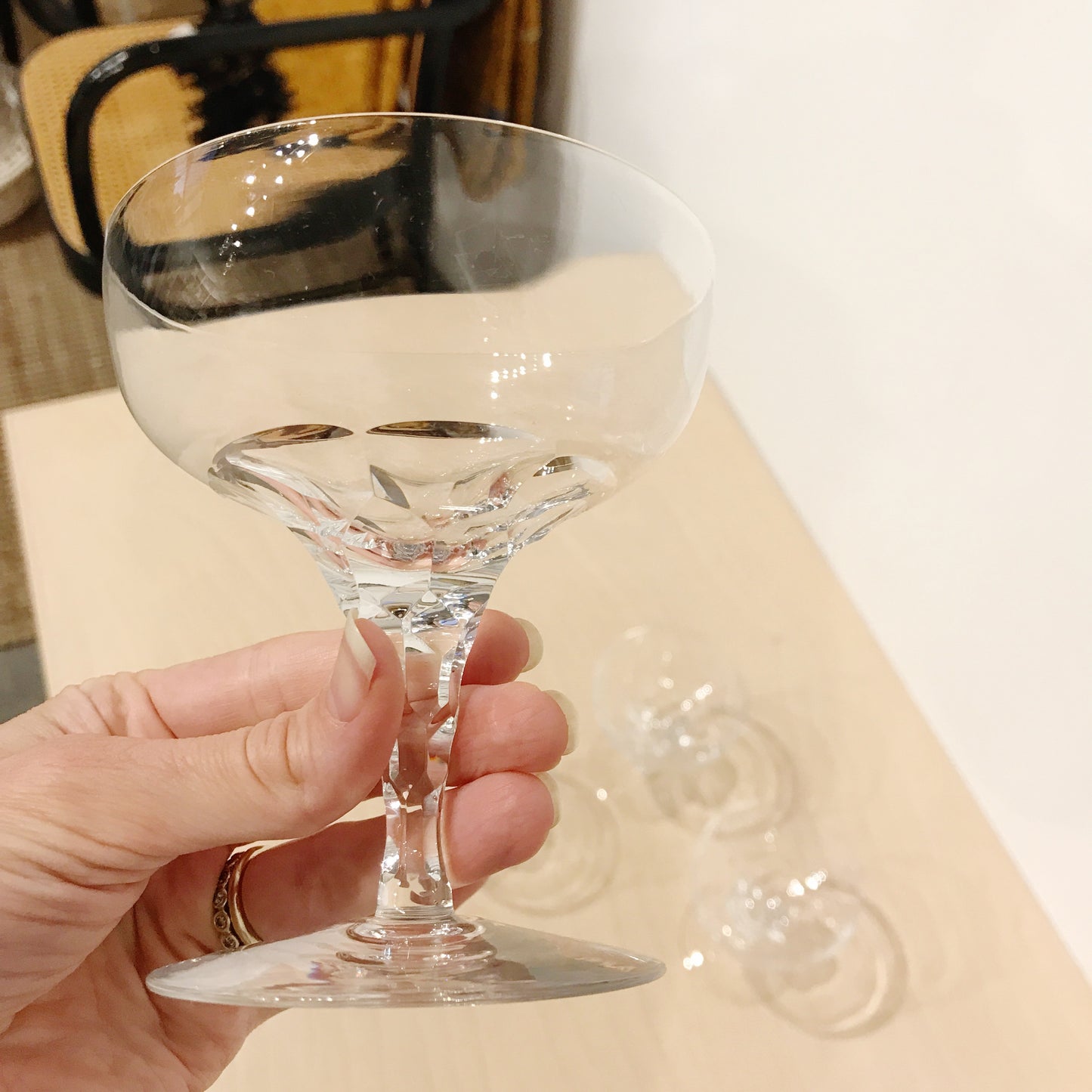 Vintage Crystal Coupe Glasses with Faceted Stems