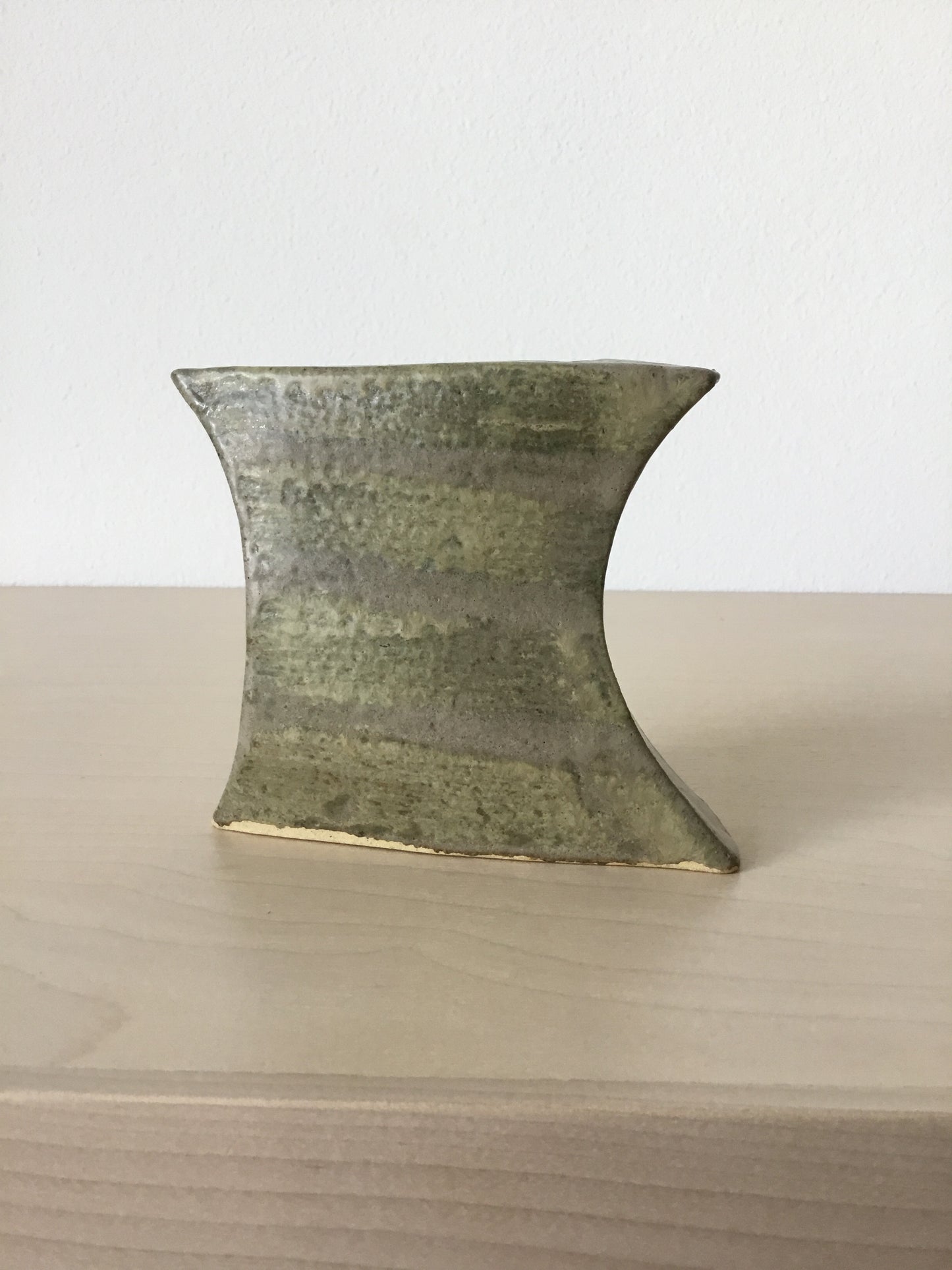 Vintage studio pottery asymmetrical vase - gray / green