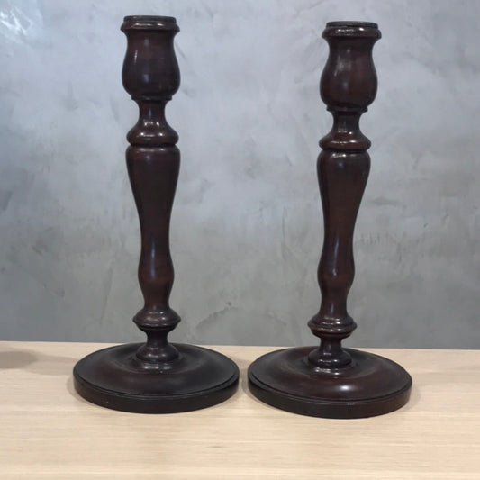 Antique Turned Wood Candlesticks- a pair