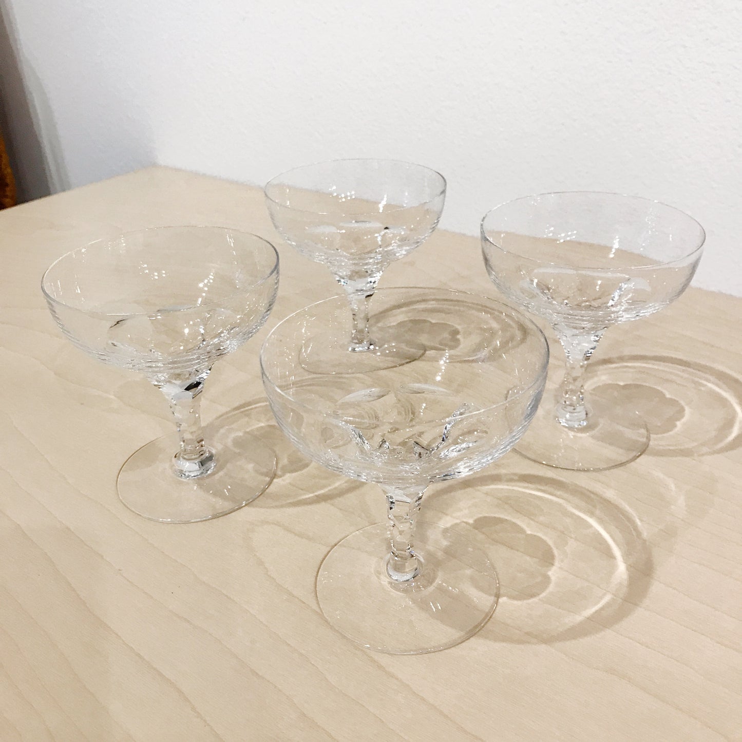 Vintage Crystal Coupe Glasses with Faceted Stems