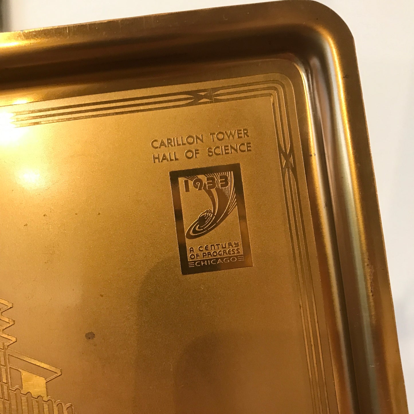 Vintage Etched Gold Architectural Tray