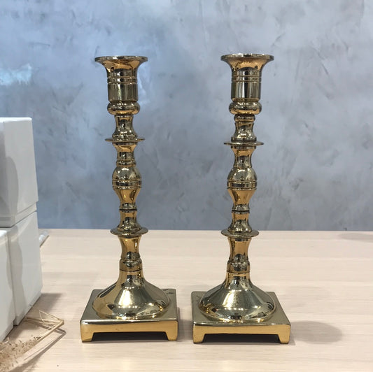 Vintage Solid Brass Candlesticks with Square Base - a pair