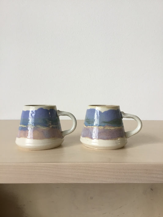 Vintage wide bottom handmade mugs - set of 2