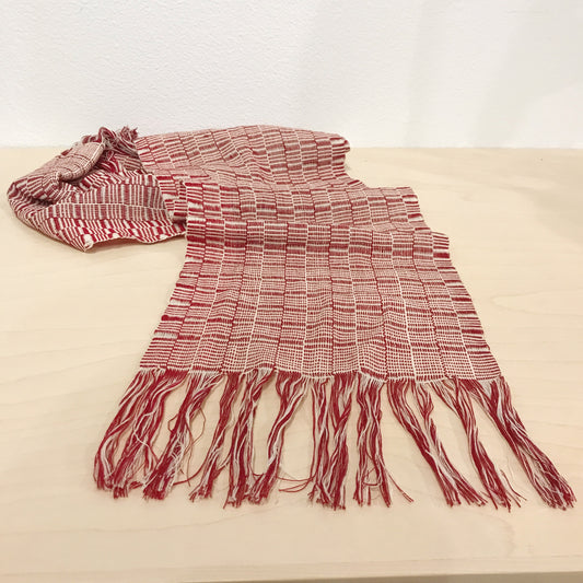 Vintage Red & White Woven Table Scarf