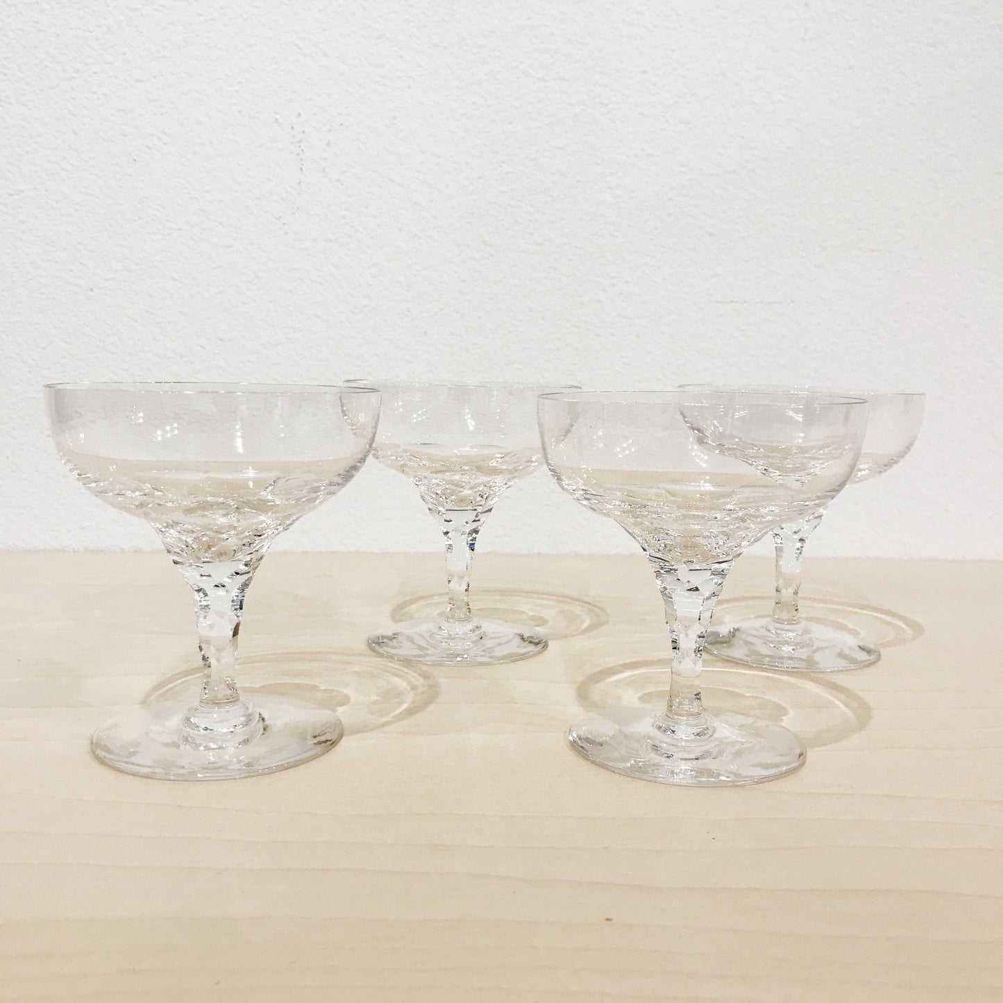 Vintage Crystal Coupe Glasses with Faceted Stems