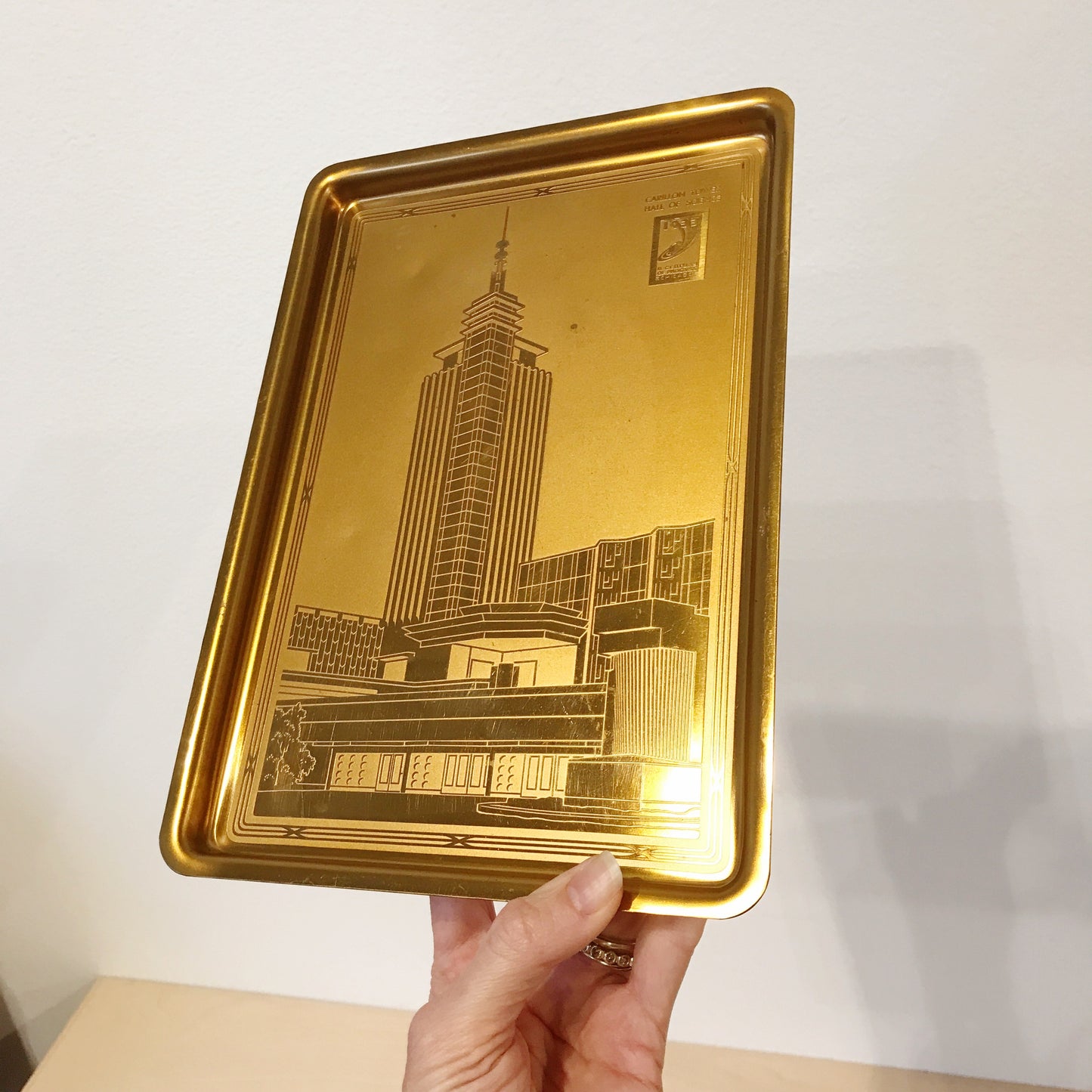 Vintage Etched Gold Architectural Tray