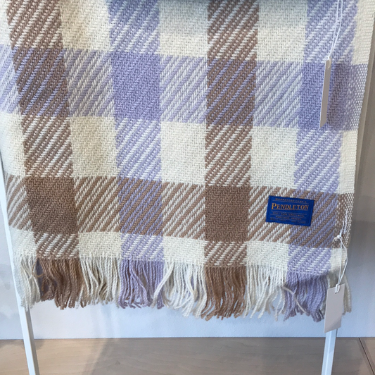 Vintage Pendleton woven wool throw blanket - lilac & tan
