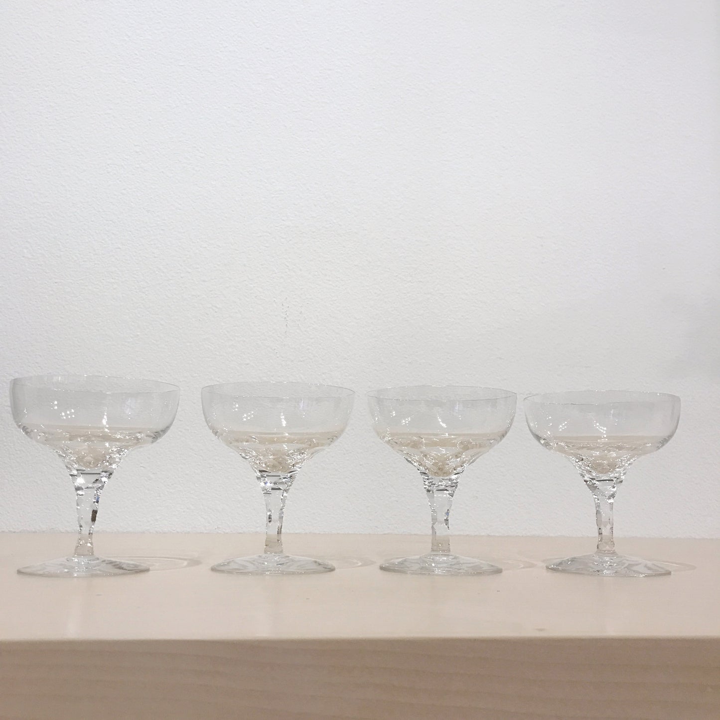 Vintage Crystal Coupe Glasses with Faceted Stems