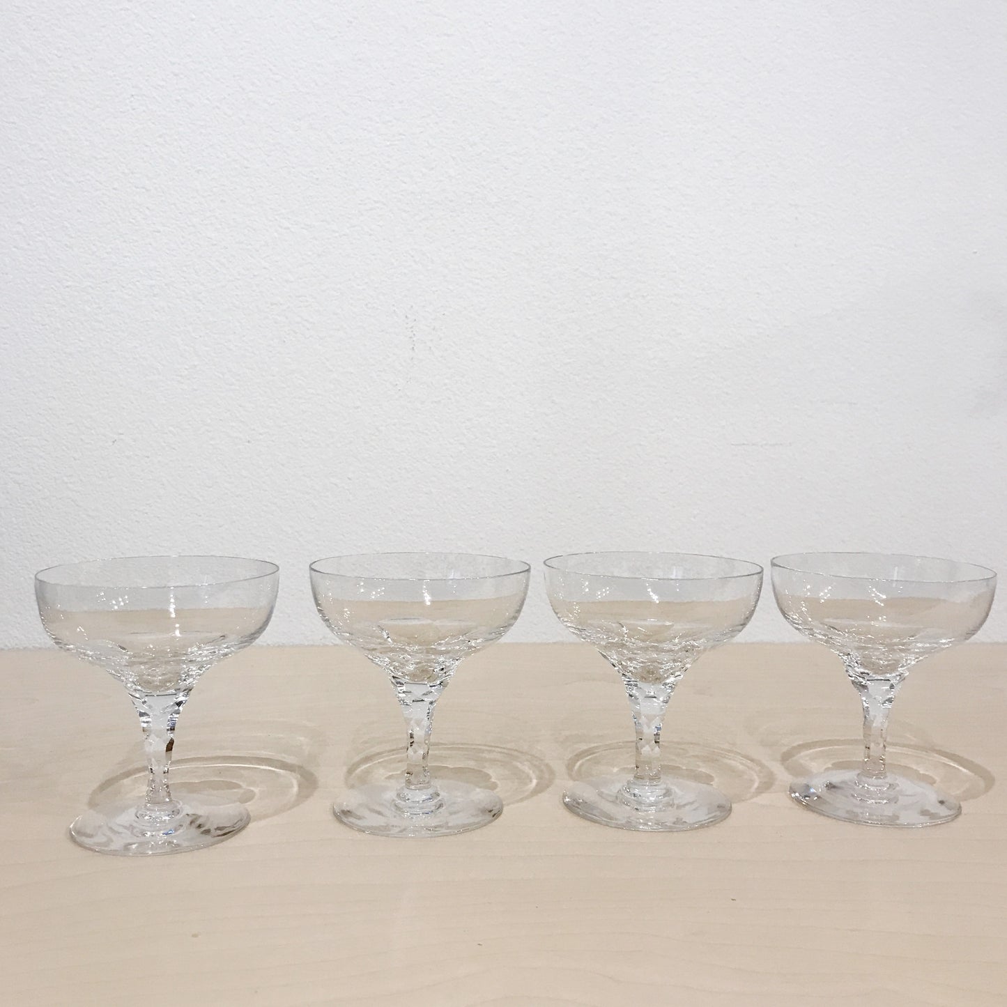 Vintage Crystal Coupe Glasses with Faceted Stems